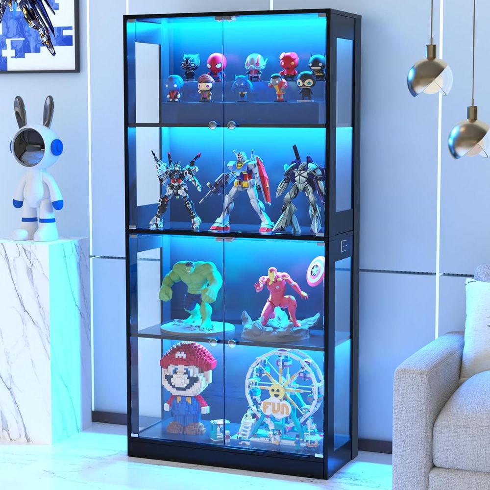 Glass Cabinet Display - 65 Glass Door Display Cabinet, 4-Tier