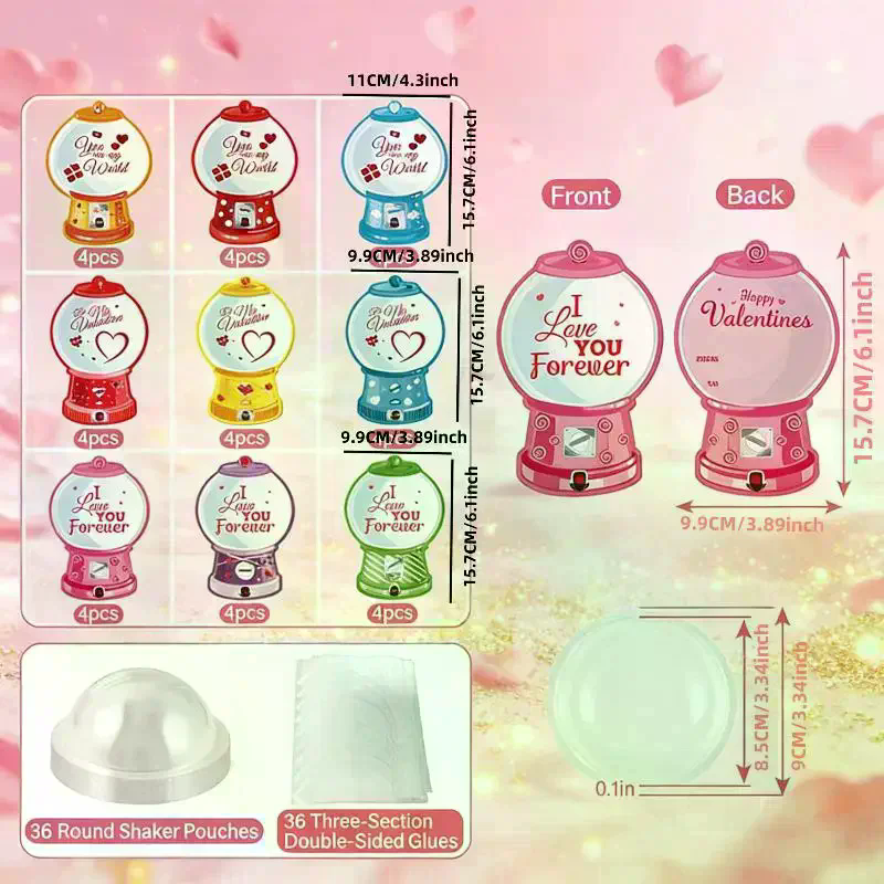 Bubble Gum Machine - 18/36 Pcs DIY Valentines Candy Cards