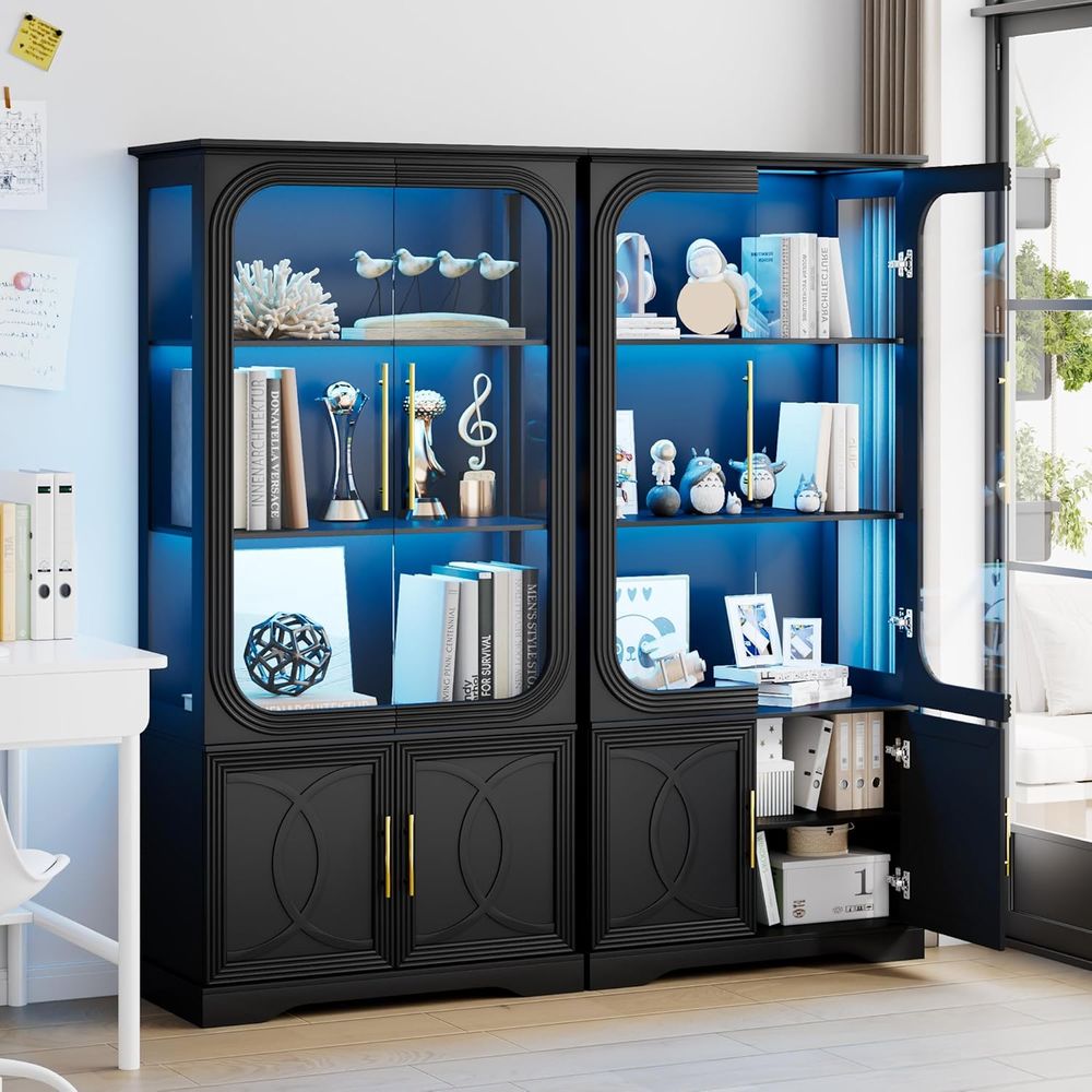 Glass Cabinet Display - 2pc Wood Display Cabinet with Glass