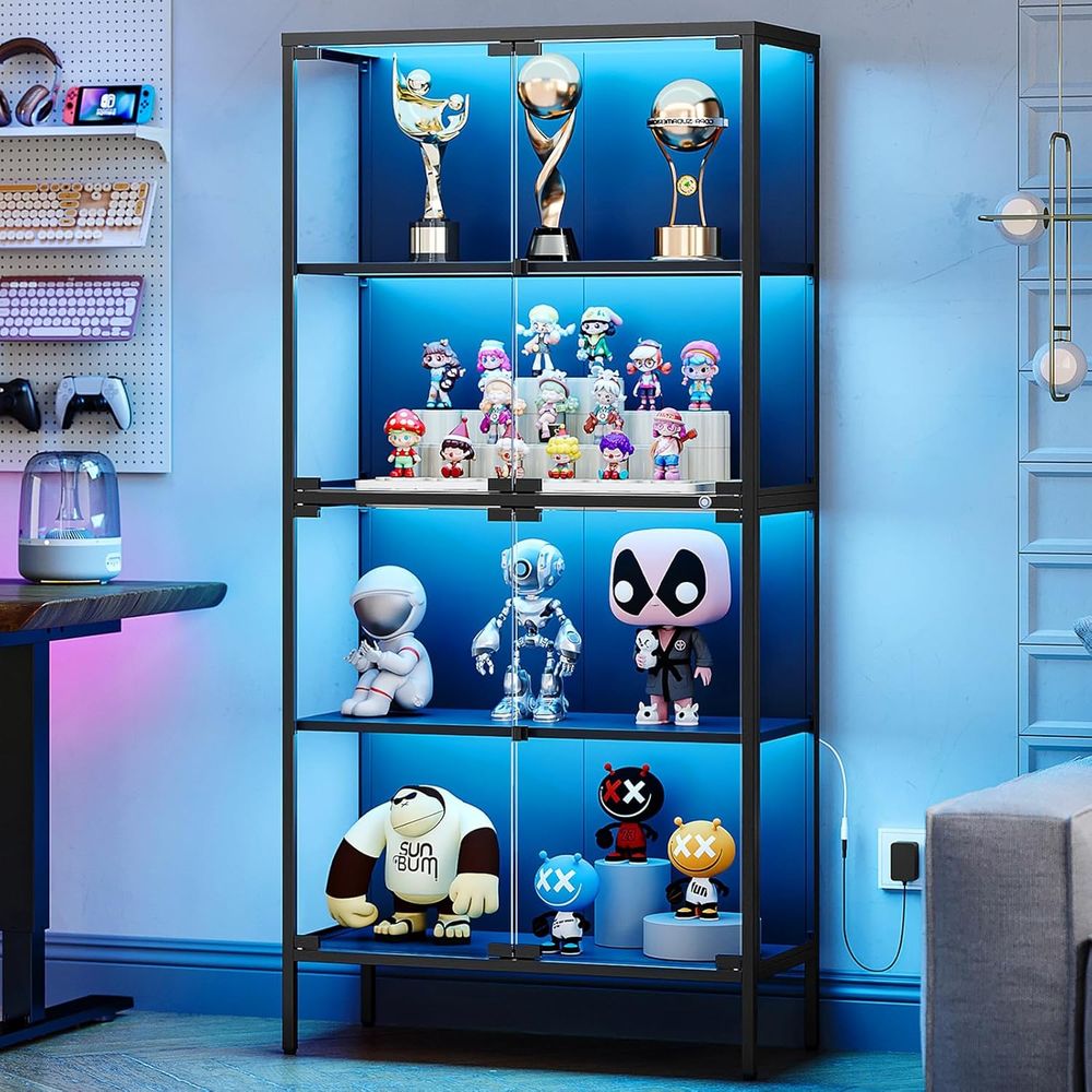 Glass Cabinet Display - 65 LED-Illuminated Glass Display Cabinet with