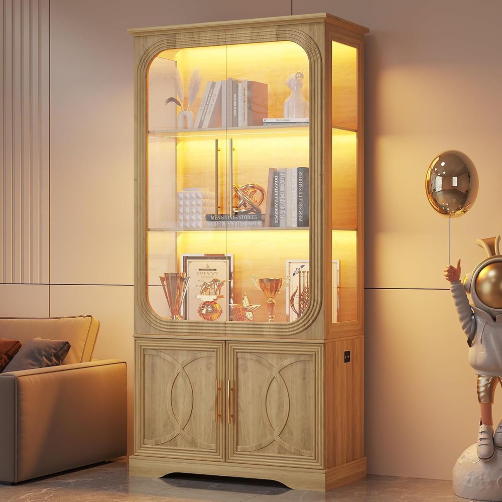 69 Oak 5-Tier LED-Lit Glass Di - Glass Cabinet Display review and price
