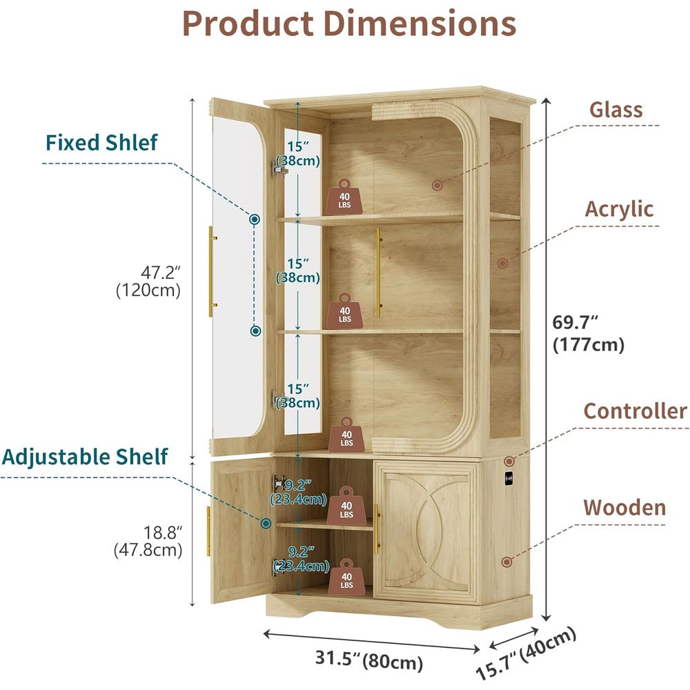 69 Oak 5-Tier LED-Lit Glass Di - Glass Cabinet Display review and price
