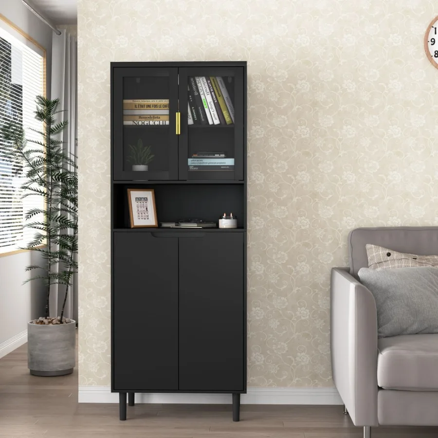 Tall Storage Bookcase with 2 G - Glass Cabinet Display review and price