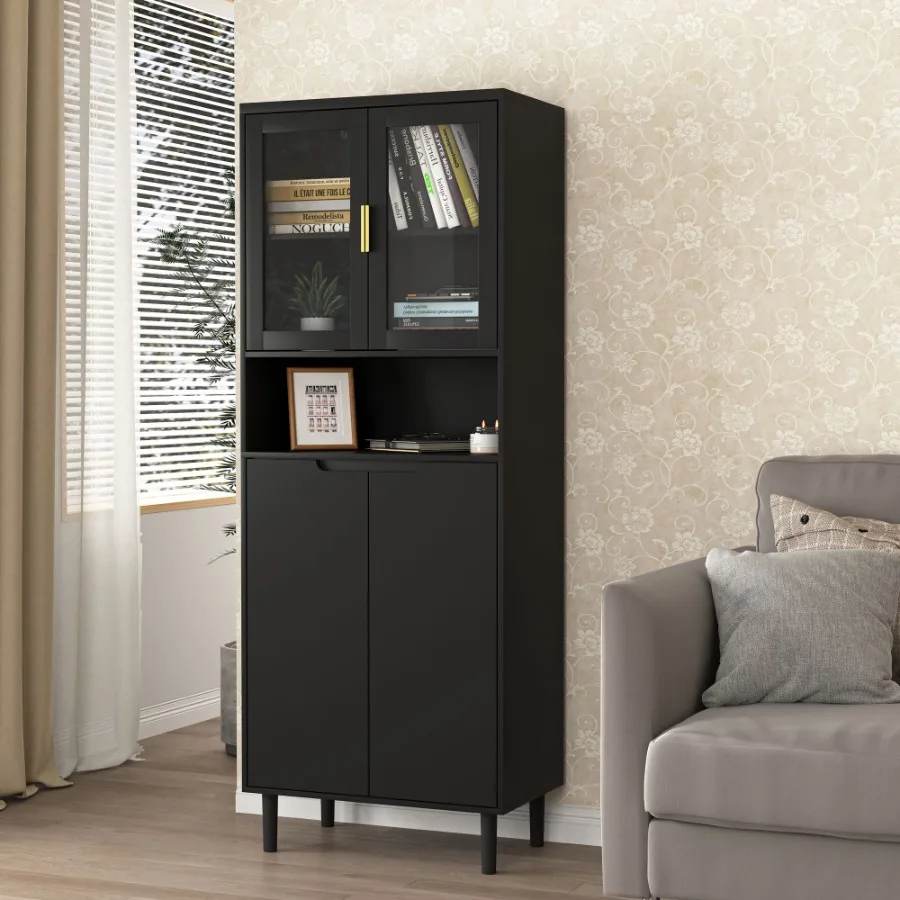 Tall Storage Bookcase with 2 G - Glass Cabinet Display review and price