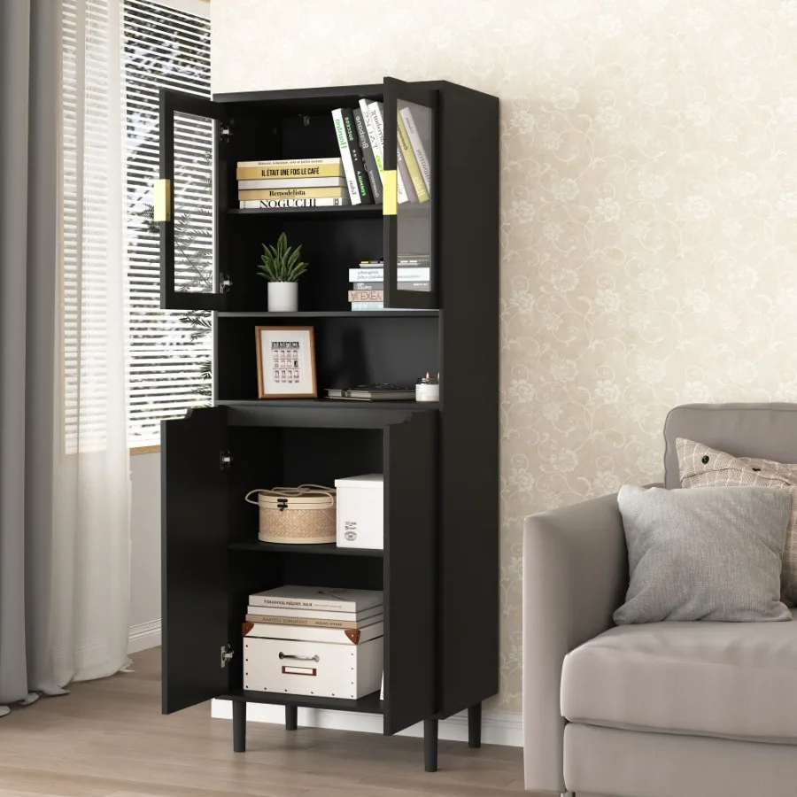 Tall Storage Bookcase with 2 G - Glass Cabinet Display review and price