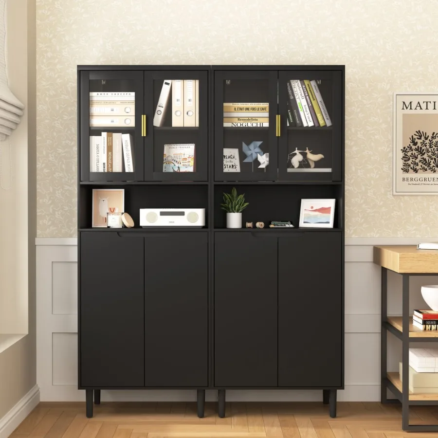 Tall Storage Bookcase with 2 G - Glass Cabinet Display review and price