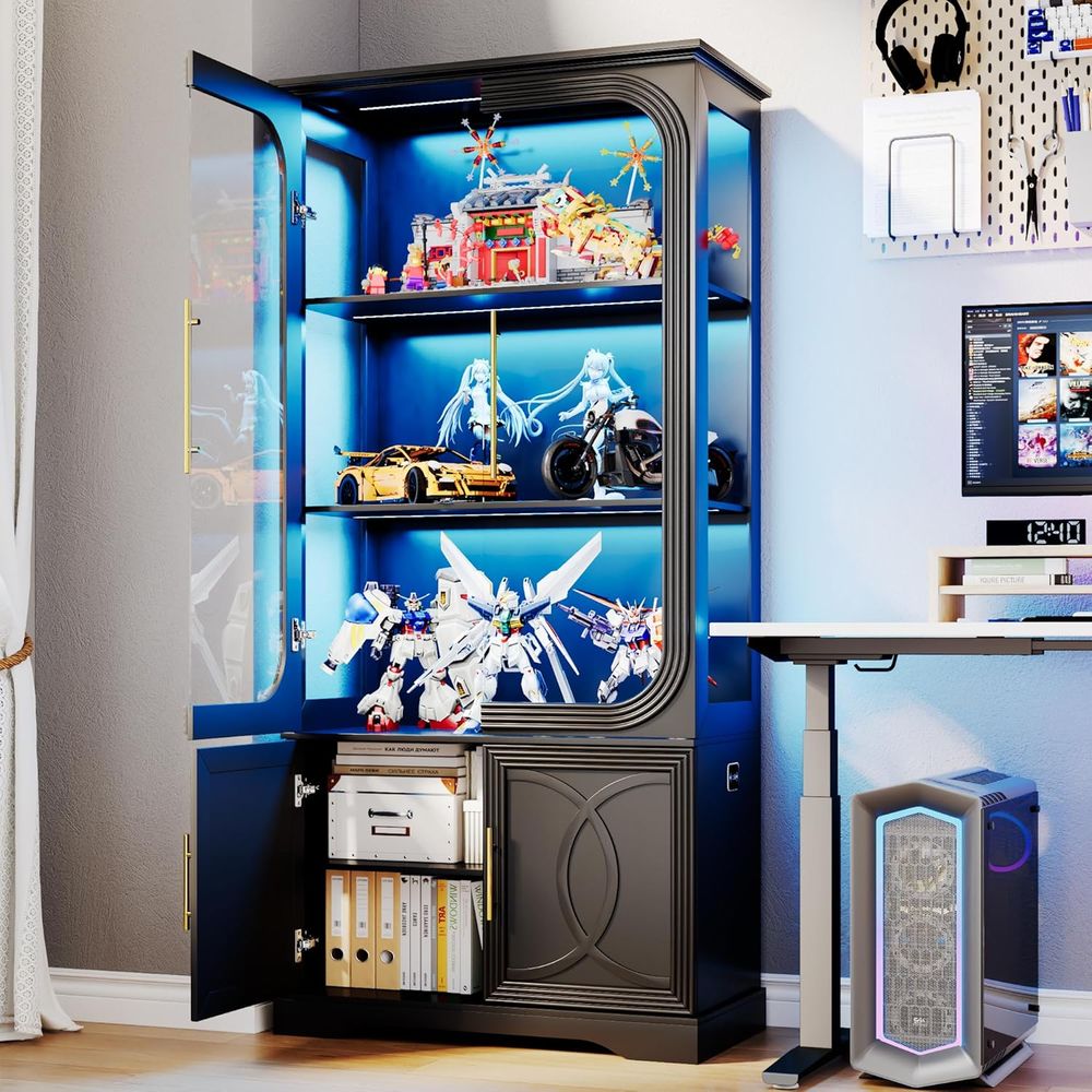 2pc Wood Display Cabinet with  - Glass Cabinet Display review and price