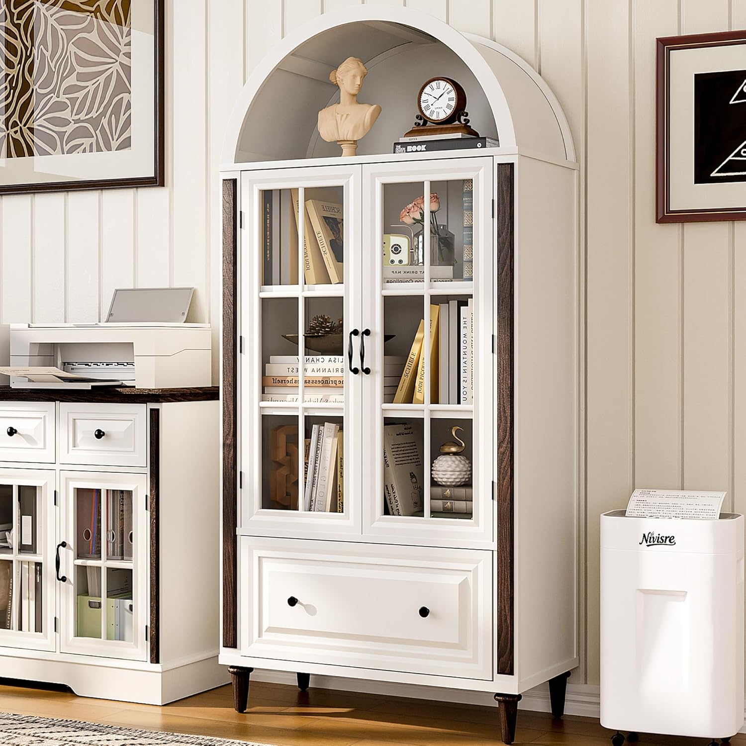 71” Handcrafted Arched Bookcas - Glass Cabinet Display review and price