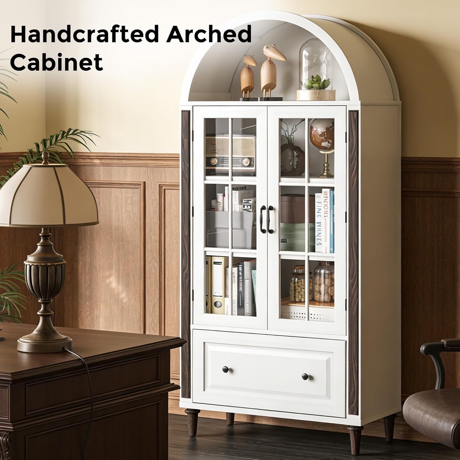 71” Handcrafted Arched Bookcas - Glass Cabinet Display review and price